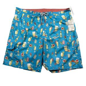 NEW Tommy Bahama Baja Brewhama Swim Trunks Men 2XLT Blue Beer Cocktail